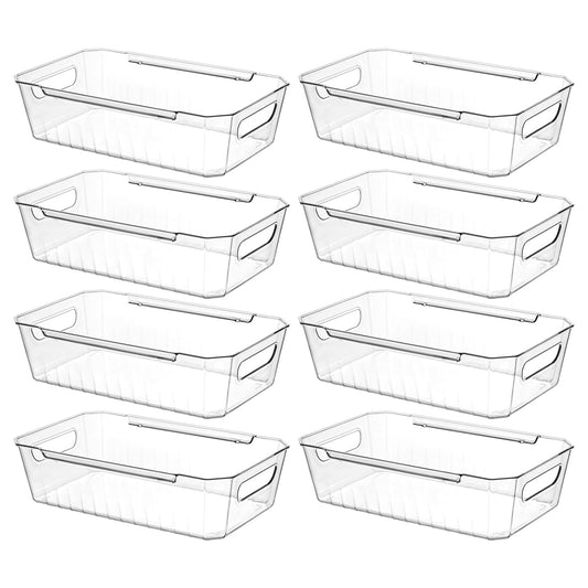 Lifewit 8pcs Refrigerator Organizer Bins, Clear Organizing Bins for Fridge Storage in Kitchen Pantry Cabinet Laundryroom Bathroom, Food Grade BPA-free Safety for Storage with Patended Wavy Design