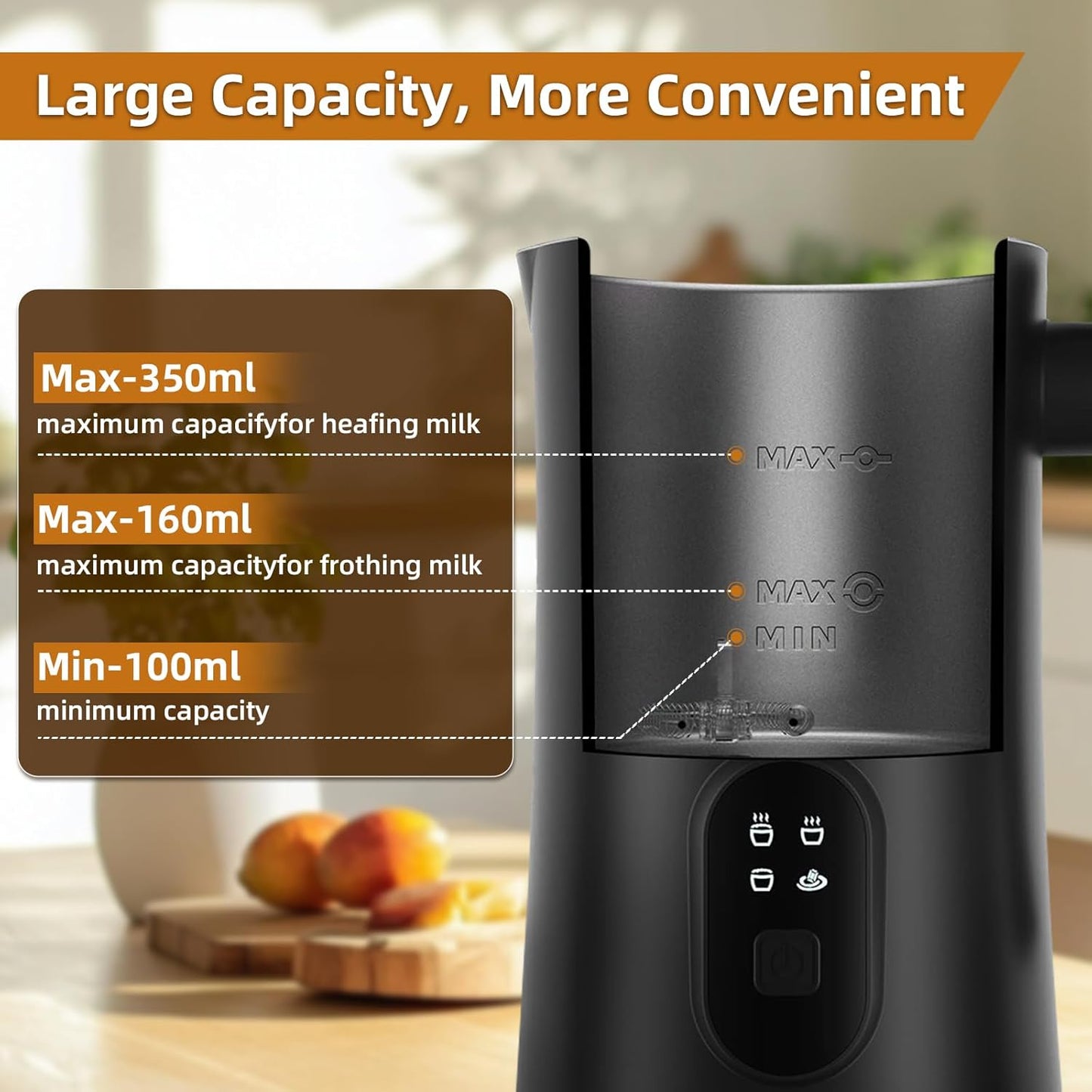 Skiennix Electric Milk Frother - 4-in-1 Automatic Steamer for Coffee | 350ml Warm & Cold Foam