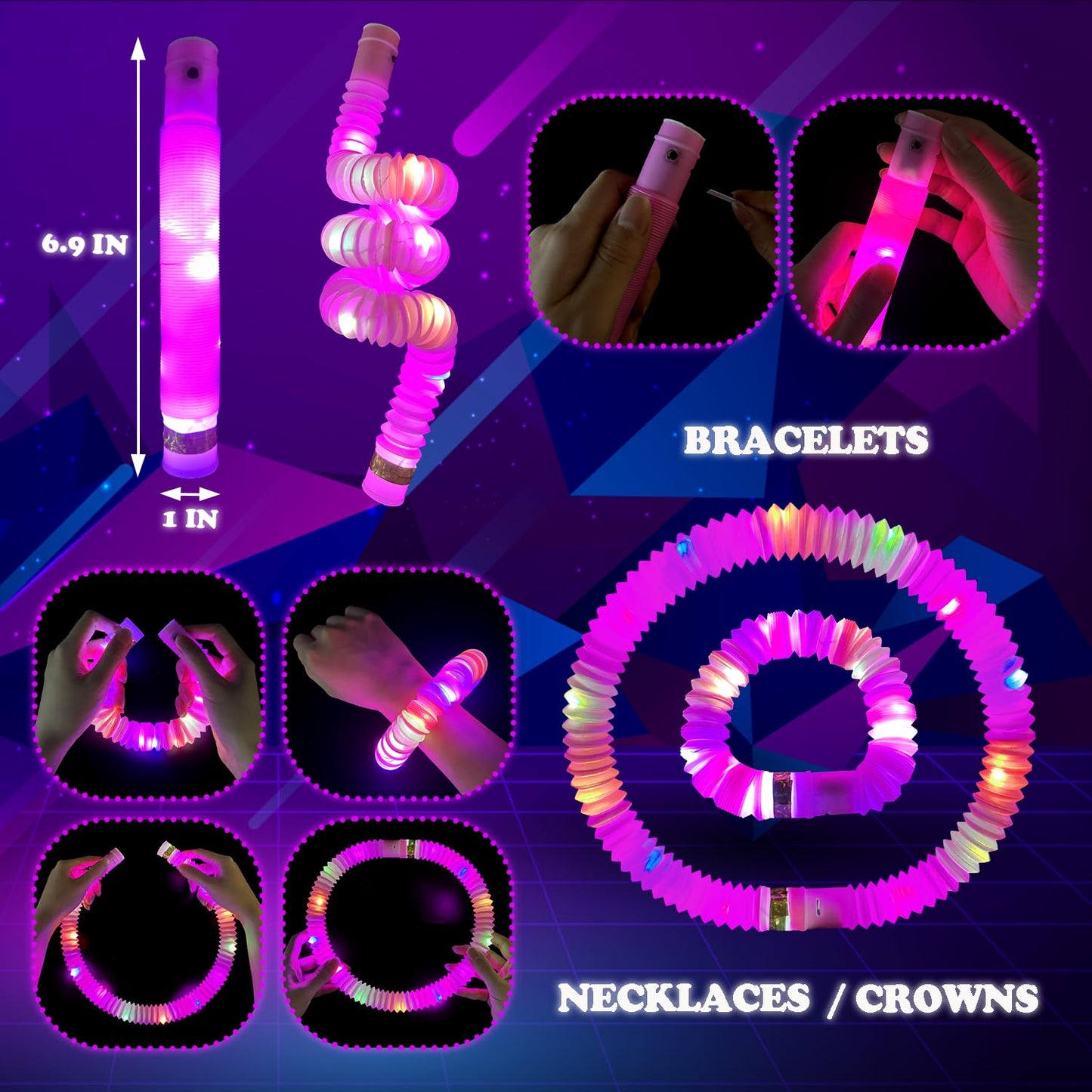 Pink Glow Sticks Party Favors for Kids 24 PCS,Glow Necklaces Bracelets Accessories Decor for Toddlers Graduation Party,Kindergarten Preschool End of School Year Goodie Bag Stuffers Classroom Prizes