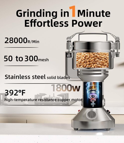 Electric Grain Mill 550g, Flour Grinder Mill Stainless Steel for Home, Counter Grain Grinder for Wheat, Rice, Wheat Berry, Corn, Herbs, Spices