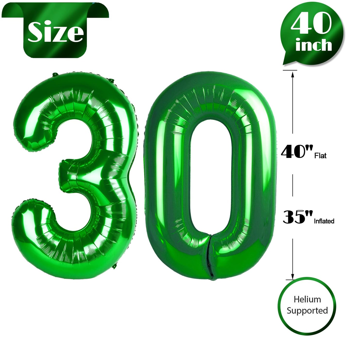 Green Number 30 Balloon 40 inch, 30 Number Balloons, 30th Green Birthday Decorations, 30 Year Old Women Men Party Supplies, St. Patrick's Day Games Theme Birthday Decorations