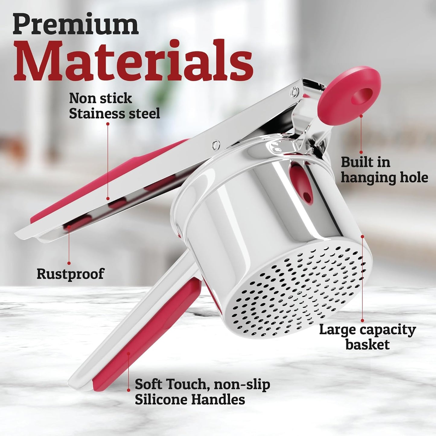 PriorityChef 15oz Potato Ricer - Heavy Duty Stainless Steel Kitchen Tool with 3 Discs | Perfect for Mashed Potatoes