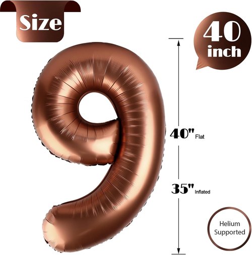 Balloon - Dark Brown 40-Inch Number 9 - Giant Chocolate Birthday Decorations for Boys & Girls