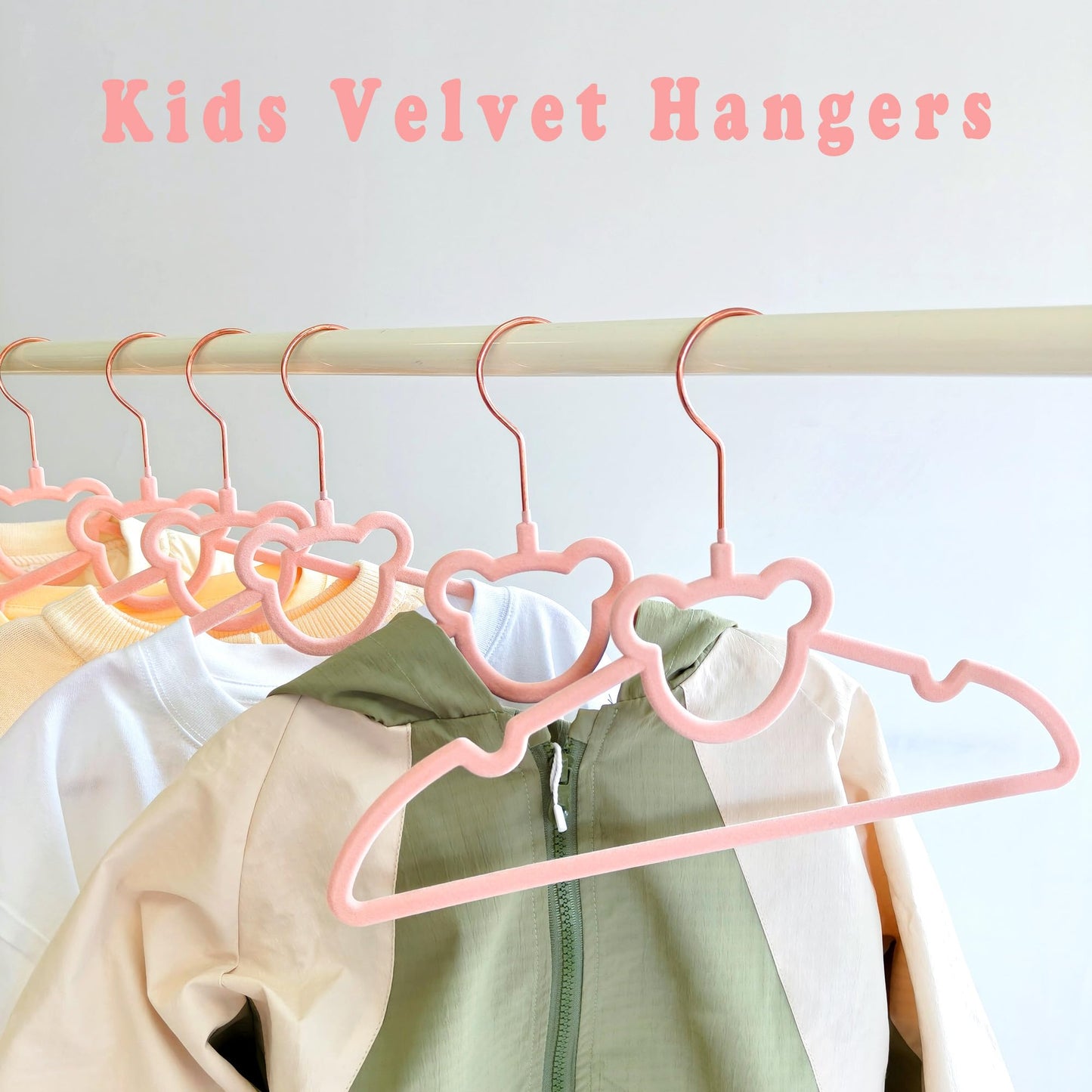 BGRQRIQ 30 Pack Pink Velvet Kids Clothes Hangers - 12.6in for Ages 4-10, with Cute Bear, Rotating Rose Gold Hook, Non-Slip, Space-Saving Slim Felt Hangers for Toddler Coats, Jackets, Dresses