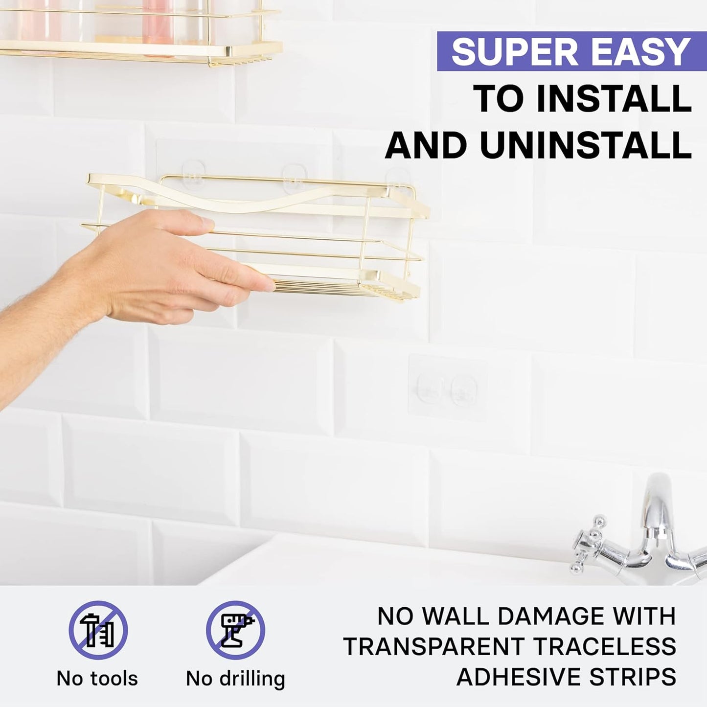 KINCMAX Shower Caddy Organizer - Stainless Steel Self-Adhesive Wall Shelf for Bath Essentials