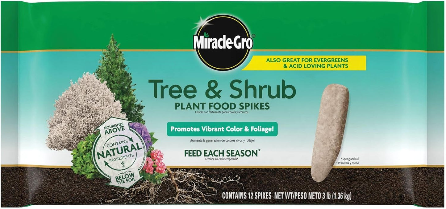 Miracle-Gro Tree and Shrub Plant Food Spikes - Fertilizer for Deciduous, Flowering & Evergreen Trees | 12 Count, 3 lb.