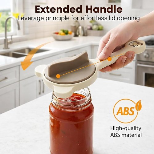 Adjustable Stainless Steel Jar Opener by [Brand Name] - 4-in-1 Multi-Function Bottle Opener with Secure Grip | Easy Twist Kitchen Tool (Beige)