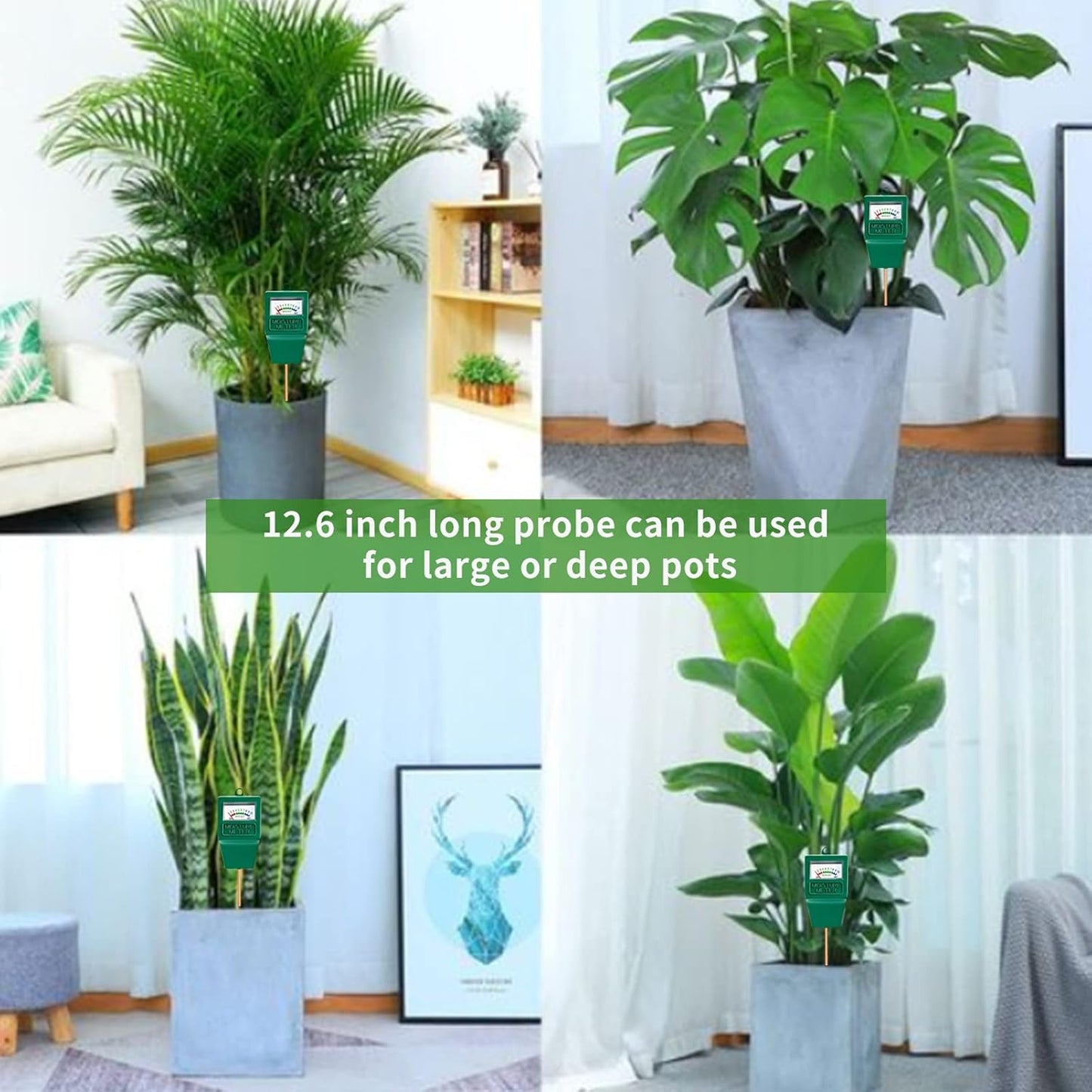 Soil Moisture Meter - Long Probe Hygrometer for Potted Plants & Gardens | No Battery Needed