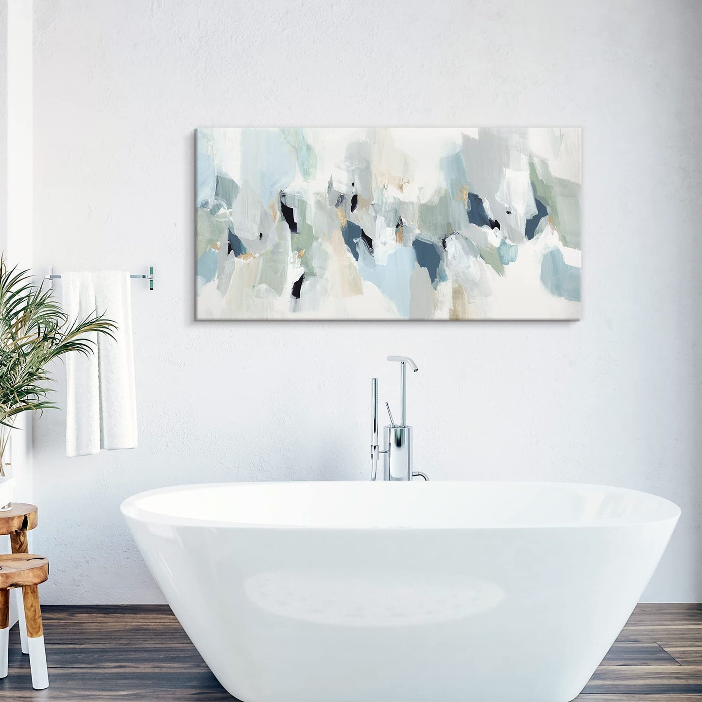 7Fisionart Navy Blue Canvas Wall Art for Living Room Grey Abstract Paintings Picture Large Framed Artwork for Bedroom Office Wal Decor Ready to Hang 40" x 20"