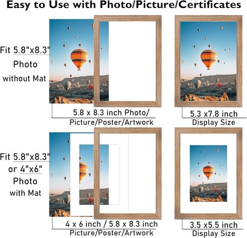 JCJMY A5 Picture Frame - Rustic Brown Wall Hanging & Tabletop Display | Fits 4x6 Mat or 5.8x8.3 Without Mat