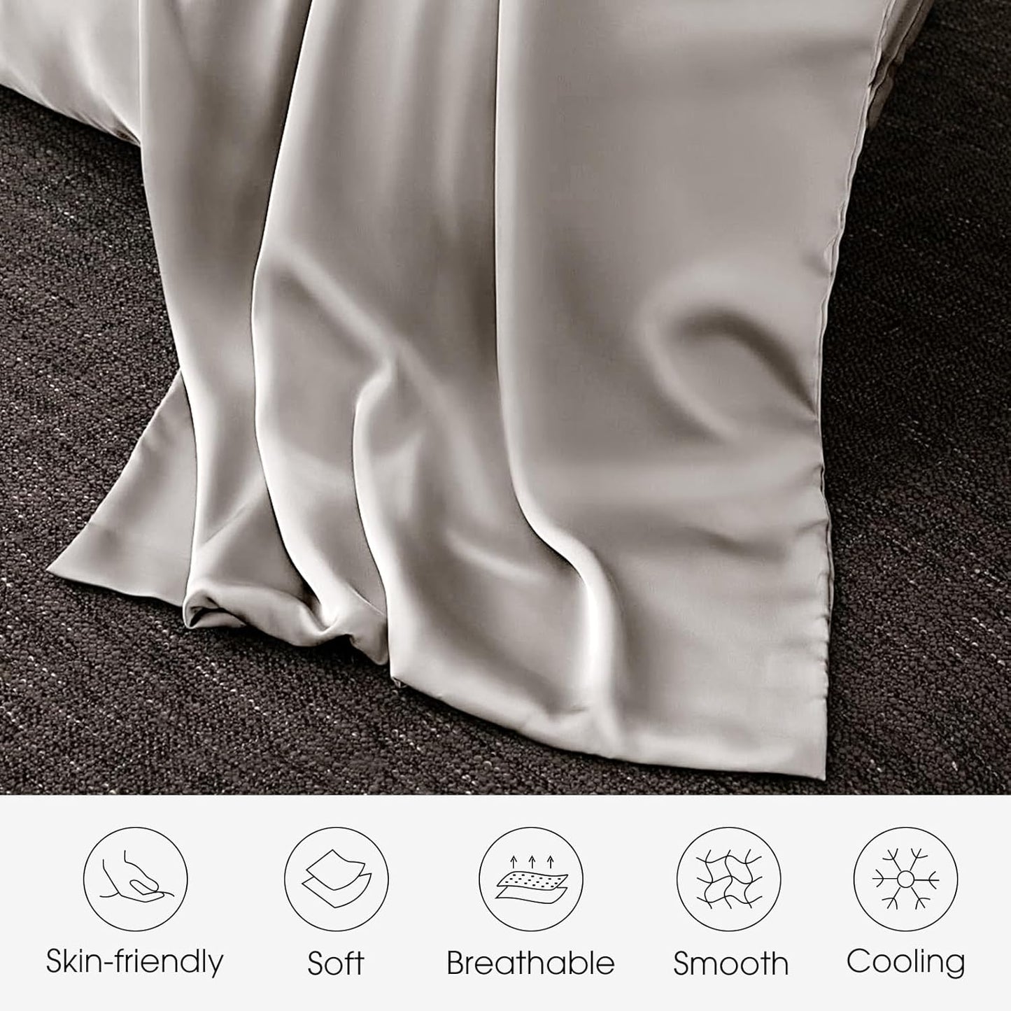 Skiennix 100% Mulberry Silk Pillowcases - Set of 2 Queen Size for Hair & Skin | Soft, Breathable, Cooling, Grey