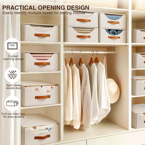 Homsorout Closet Organizers - Large Fabric Storage Bins with Drawers | 4-Pack Beige for Bedroom & Living Room