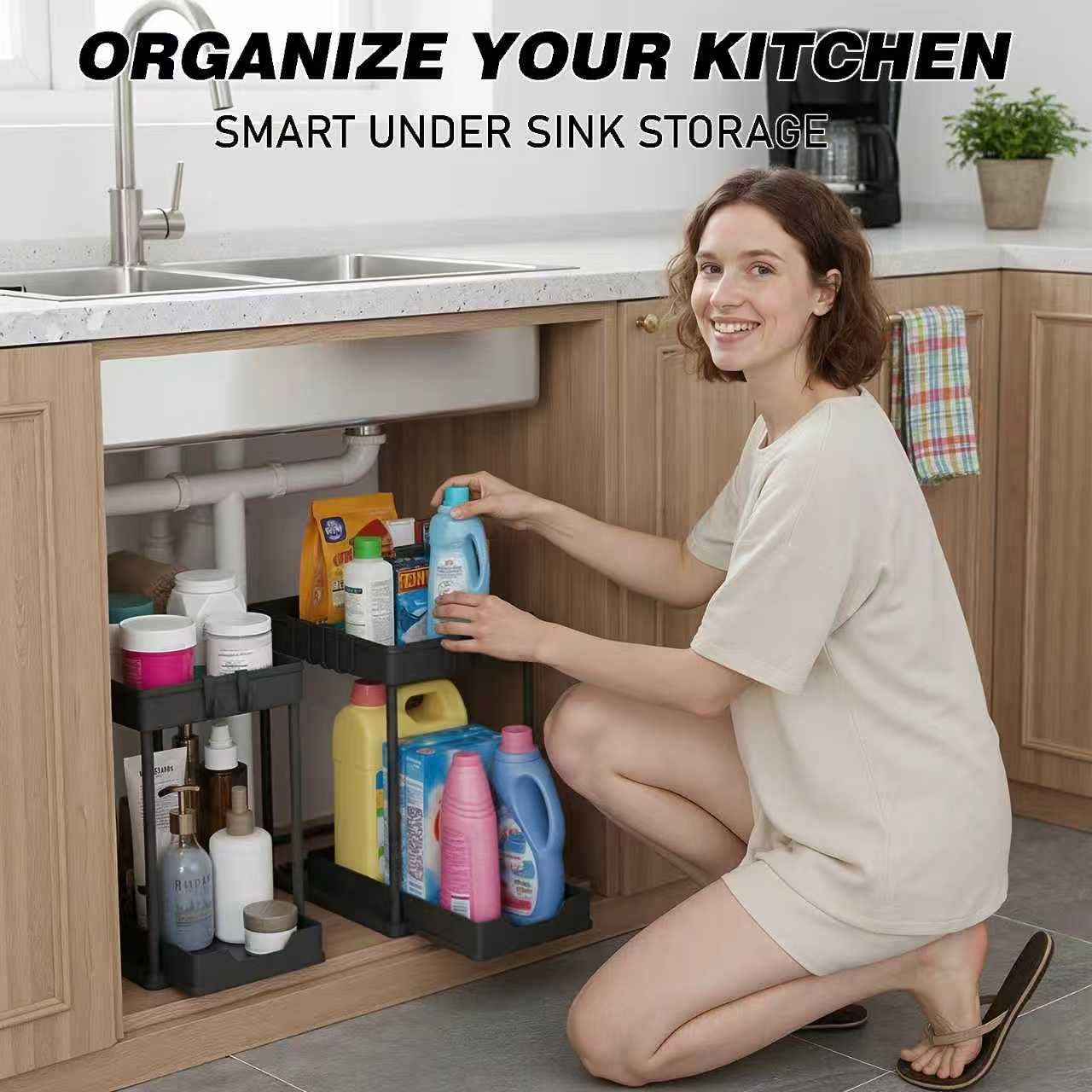 Under Sink Organizer - 2 Pack Bathroom Storage with Pull-Out Sliding Drawers | 12.8 Inch, Black