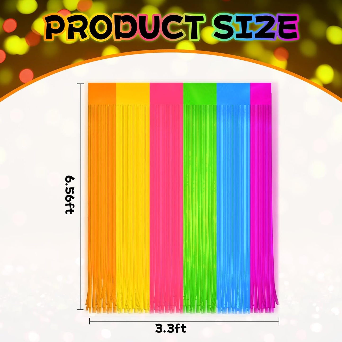 Skiennix Glow In The Dark Curtains - Colorful Tinsel Foil Fringe Backdrop | 6.6 x 3.3 Ft Party Decor