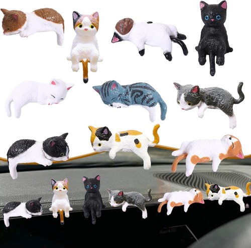 Exasinine Mini Cat Car Accessories - Cute Dashboard Decor & Rear View Mirror Gift | 10 Pcs Set