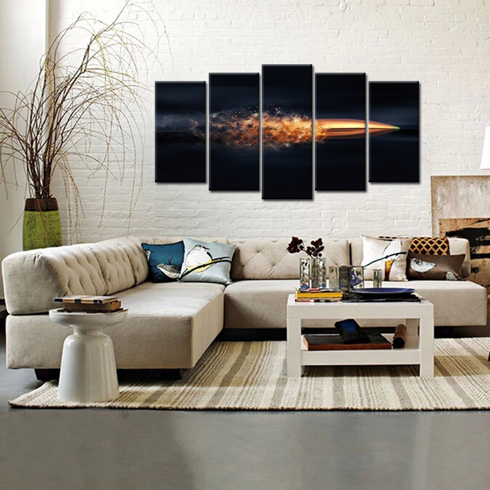 KREATIVE ARTS Flying Bullet with Dust Trail Canvas Print Pictures Framed Modern Contemporary Paintings on Canvas Posters and Prints Wall Art for Living Room Decor
