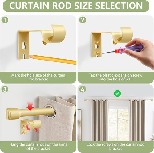 Adjustable Gold Curtain Rods by [Brand Name] | 5/8” Diameter, 30-45 Inch for Small Windows | 2 Pack with Brackets