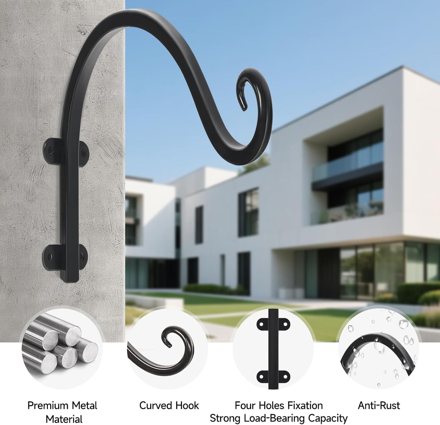 Sturdy 12-Inch Plant Hanger Hooks by [Brand Name] - Versatile Bracket for Indoor/Outdoor Use | Black