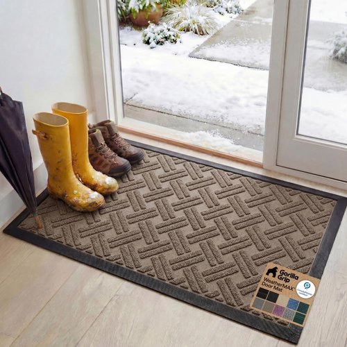 GORILLA GRIP Waterproof All-Season WeatherMAX Doormat - 47x35 Natural Rubber, Stain & Fade Resistant, Easy Clean, Taupe