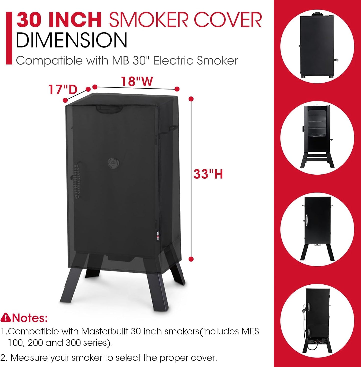 Unicook 30 Inch Electric Smoker Cover - Heavy Duty Waterproof BBQ Grill Protection | All Weather Resistant, 18" W x 17" D x 33" H