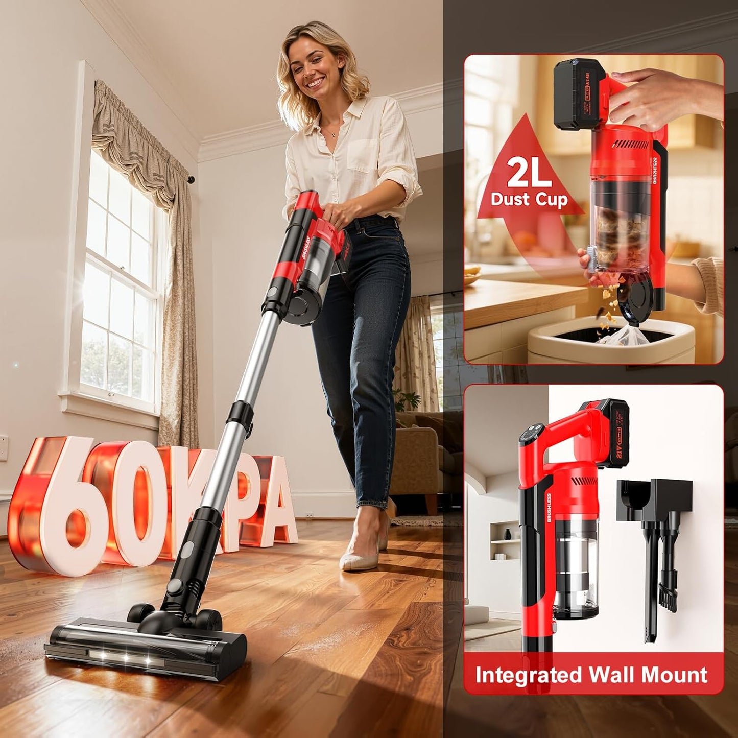 Skiennix 700W Cordless Vacuum Cleaner - 6-in-1 Lightweight Design | 3 Suction Modes for Pet Hair & Hardwood Floors