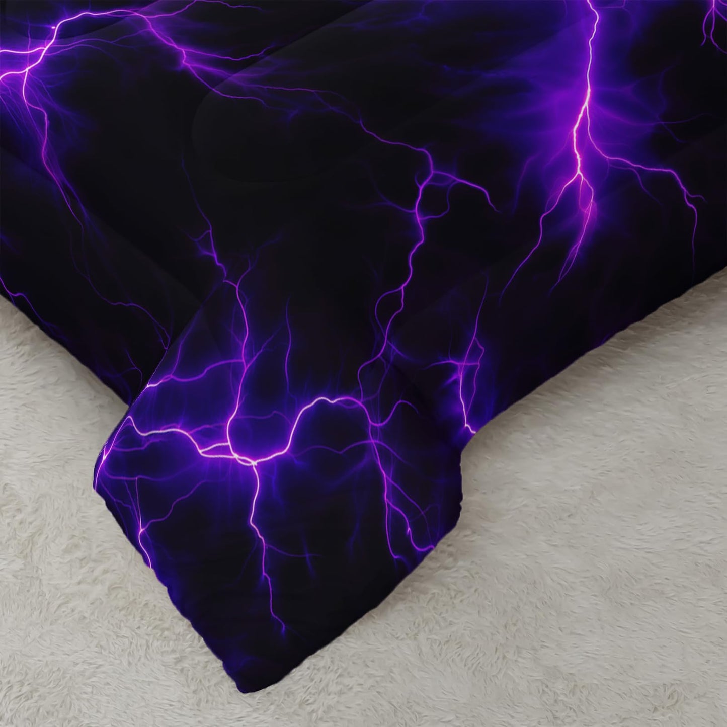 Nttopship Violet Lightning Comforter Set Queen Thunder Bedding Sets 3PCS for Kids Teen Adult Violet Room Decor Ultra-Soft Lightweight Microfiber 1 Comforter with 2 Pillowcases