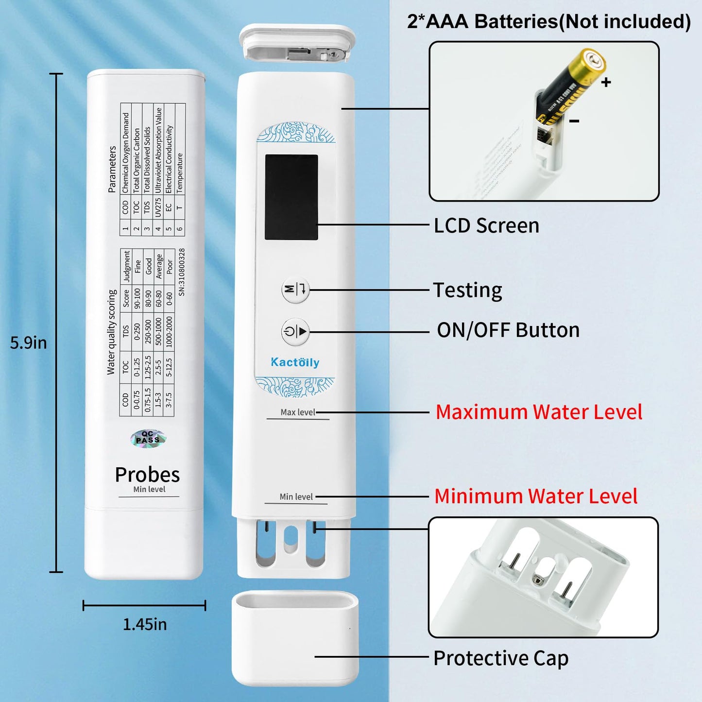 6 in 1 Water Tester for Drinking Water with App, Digital TDS, EC, TOC, COD, UV275 & Temperature Meter, Lab-Grade Water Quality Tester with Data Logging & Export for Home, RV, Camping, Well & Tap Water