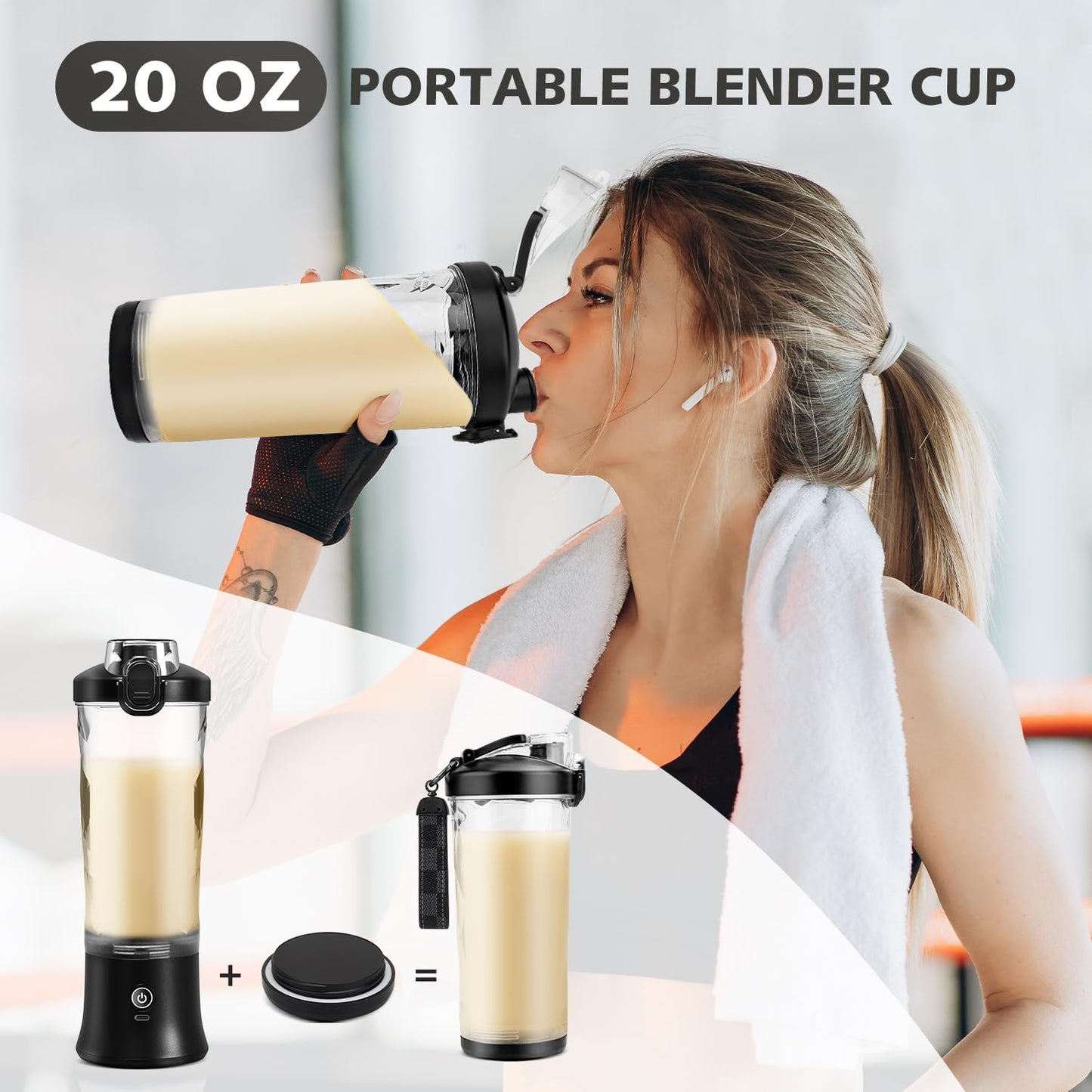 Skiennix Portable Blender - 20 OZ Personal Juicer for Shakes & Smoothies | USB-C Rechargeable, Travel-Friendly