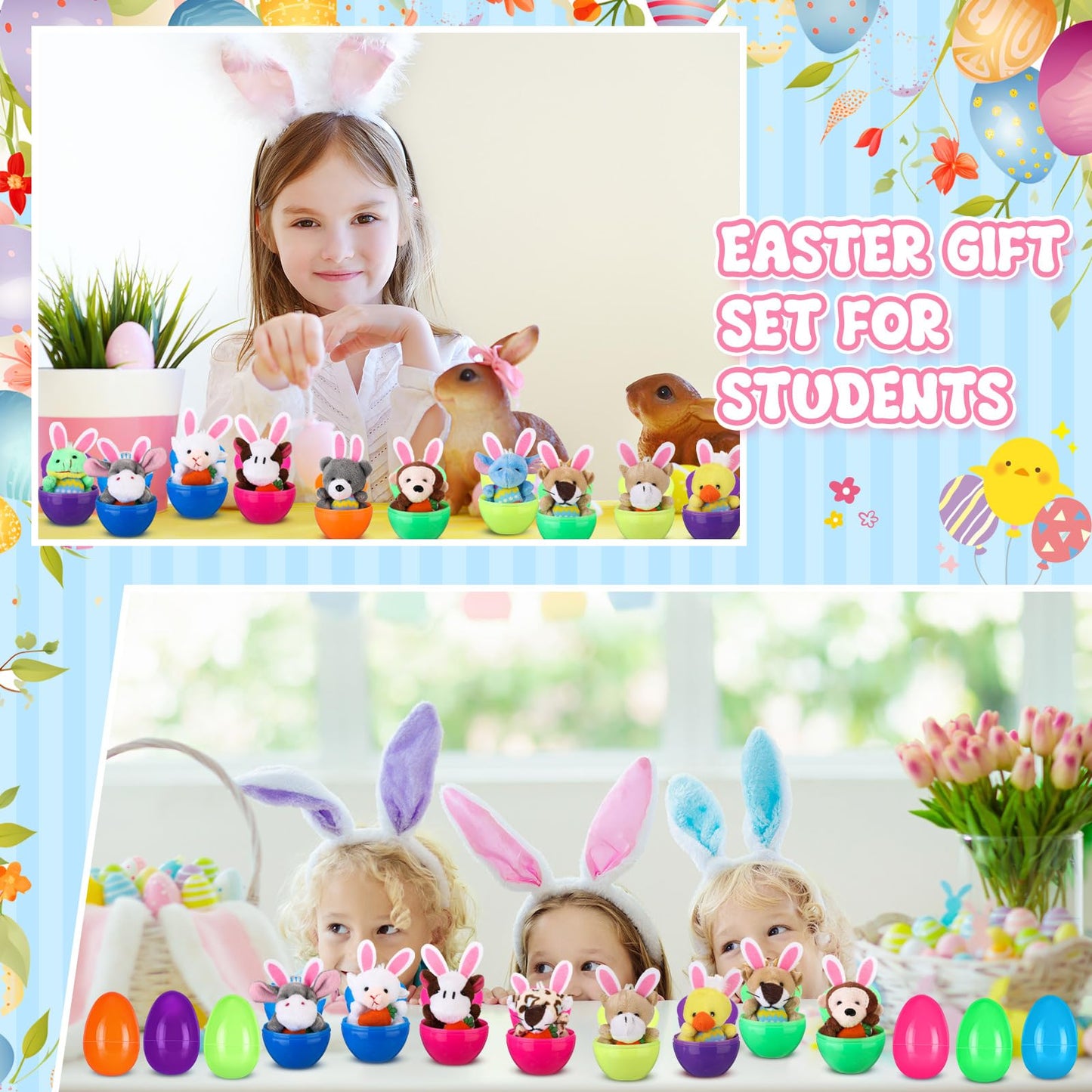 Lunmon 36 Pcs Prefilled Easter Eggs Filled with Mini Plush Animal Toys for Kids Baster Stuffer Filler Stuffed Animals with Carrot for Easter Egg Hunt Filler Party Favors Classroom Prize Supplies