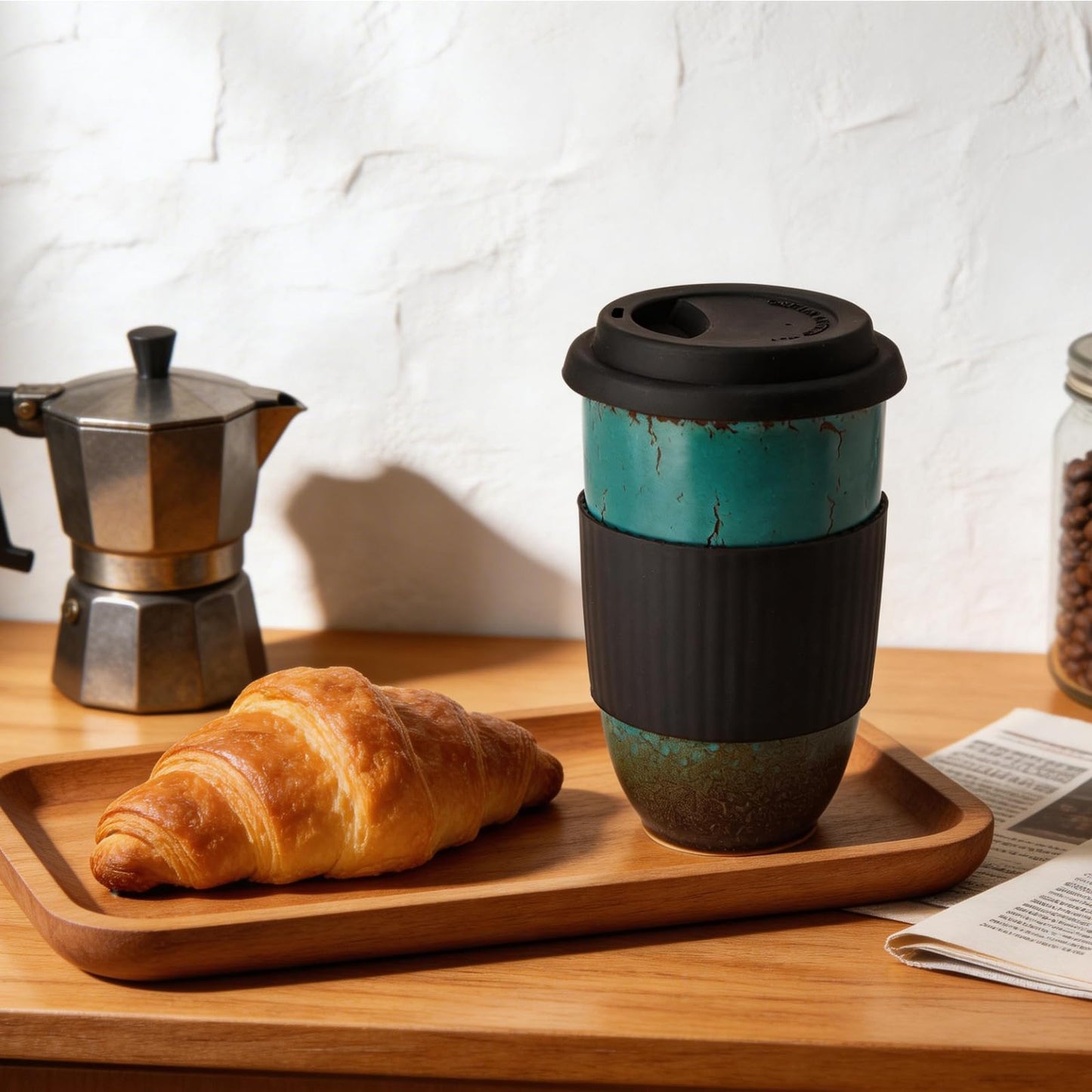 Moxhendix Ceramic Travel Mug With Lid, On the Go Coffee Mug.16oz-Ceramics Coffee Tumbler. Dishwasher and Microwave Safe.Reusable Coffee Mug-Suitable for travel, office, car cup，Daily use.