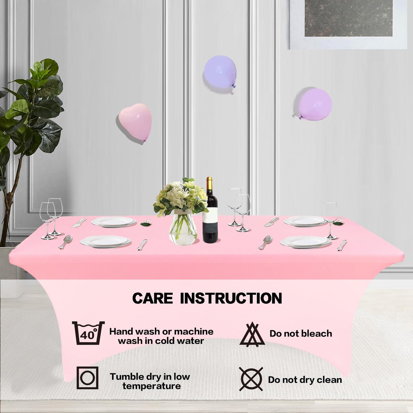 IVAPUPU 2 Pack 4FT Table Cloth for Rectangular Fitted Events Stretch Pink Table Covers Washable Table Cover Spandex Tablecloth Table Protector for Party, Wedding, Cocktail, Banquet, Festival