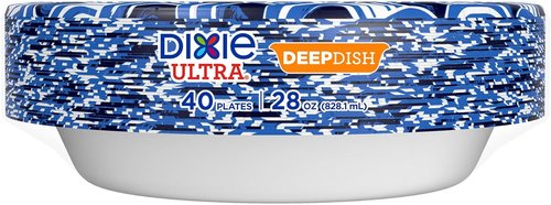 Dixie Ultra Deep Dish Paper Plates - 28 Oz, Heavy Duty & Microwave-Safe | 40 Count, Soak-Proof & Cut Resistant