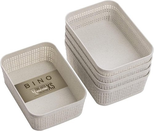 BINO Woven Plastic Basket - Stylish Space-Saving Storage | XS (Natural), 5-Pack | Jute Collection