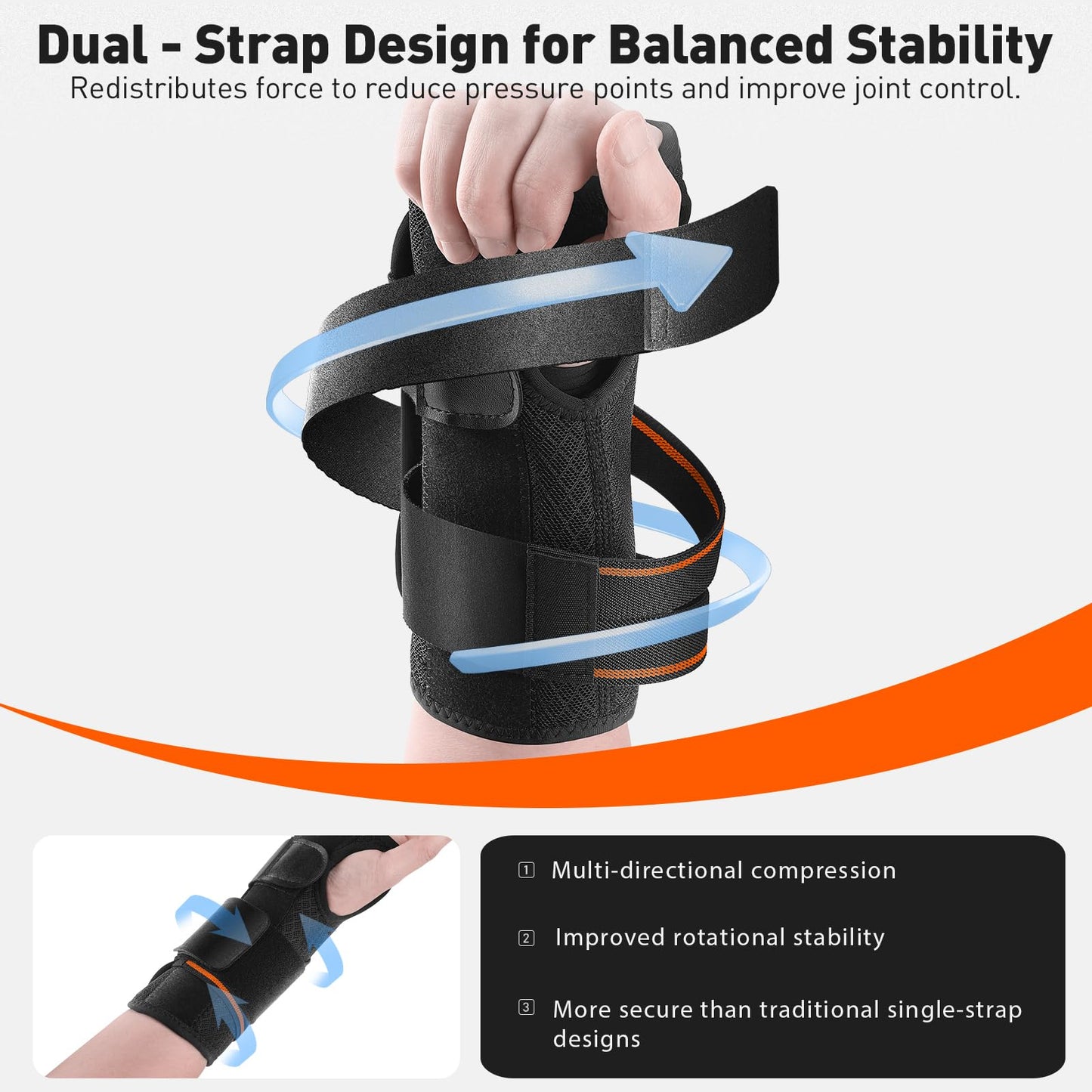 Kneopms Carpal Tunnel Wrist Brace Night Support Fit Right Hand for Work, Pain Relief Wrist Splint for Tendonitis, Sprain, Strain, Rigid Hand Brace for Arthritis for Women and Men (Black, XL, Left)