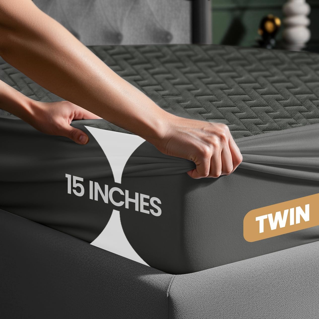 Utopia Bedding Waterproof Mattress Protector - Twin Size Gray, Premium 3D Air Soft Fabric, Fits 15" Deep