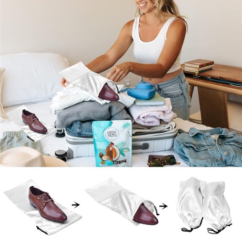 GONGKANGYUAN Shoe Bags - 4 Pack Satin Fabric Drawstring Bags for Travel | Protect & Store Shoes