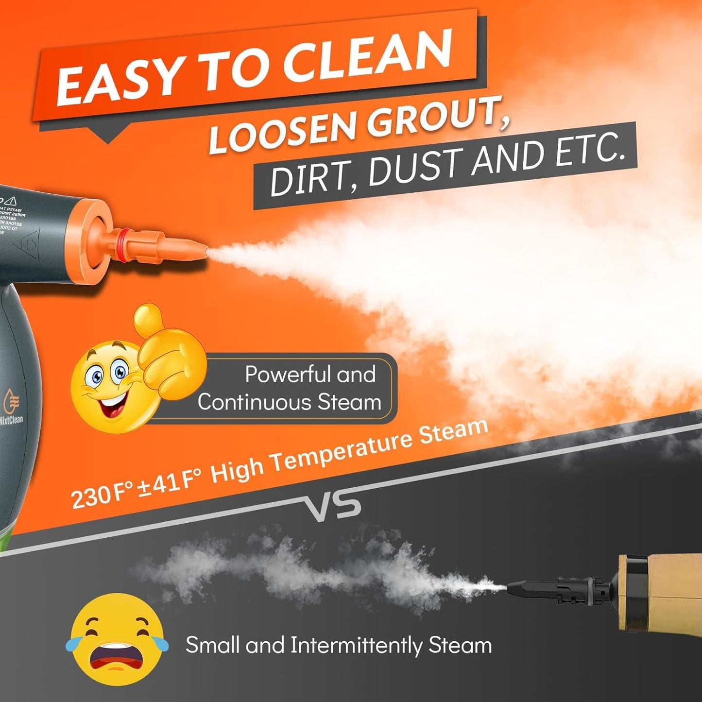 Skiennix 1250W Handheld Steam Cleaner - Multifunctional Pressurized Steamer for Kitchen, Bathroom & Floors