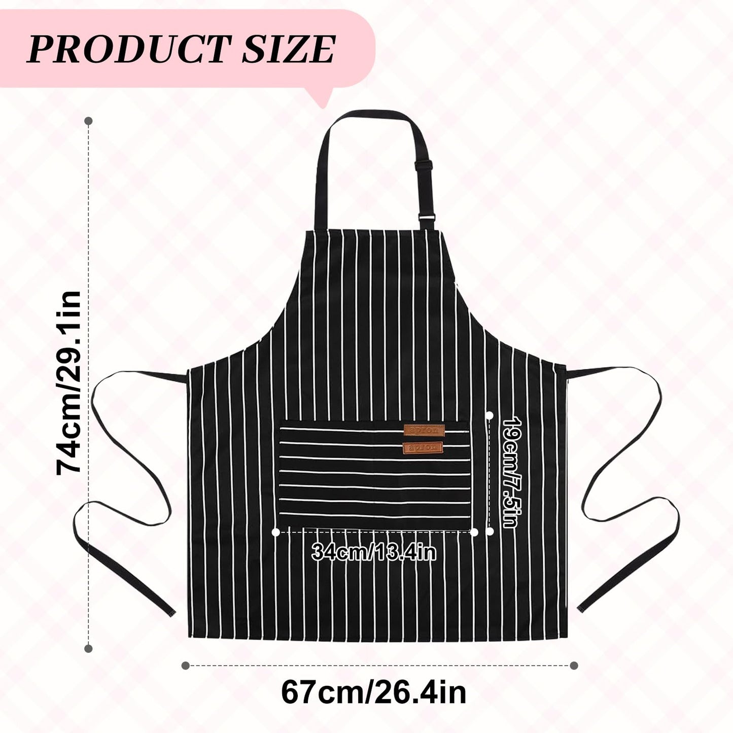 ZAIORD 2Pack Adjustable Kitchen Apron for Women Men with 2 Pockets，Cotton-Polyester Blend Bib Aprons for Cooking,Baking