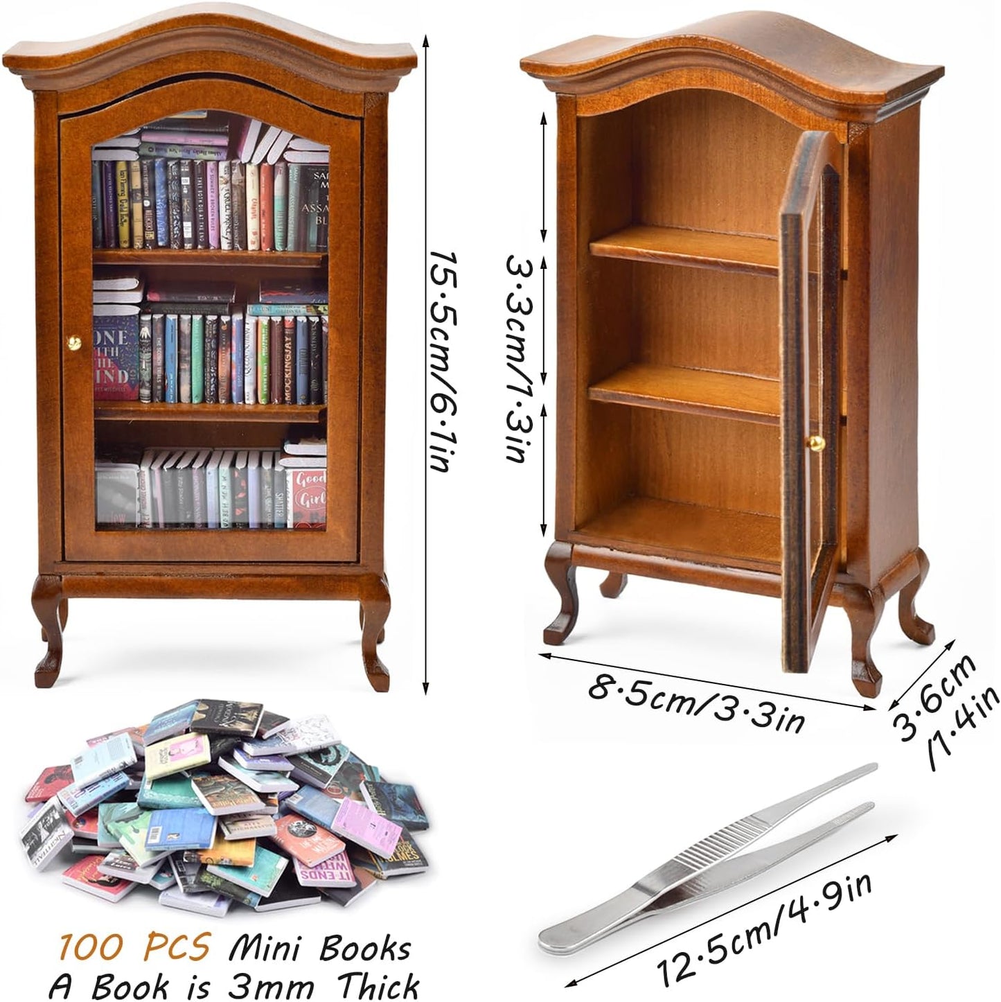 Skiennix Mini Bookshelf - Handcrafted with 100+ Unique Miniature Books | Perfect for Book Lovers