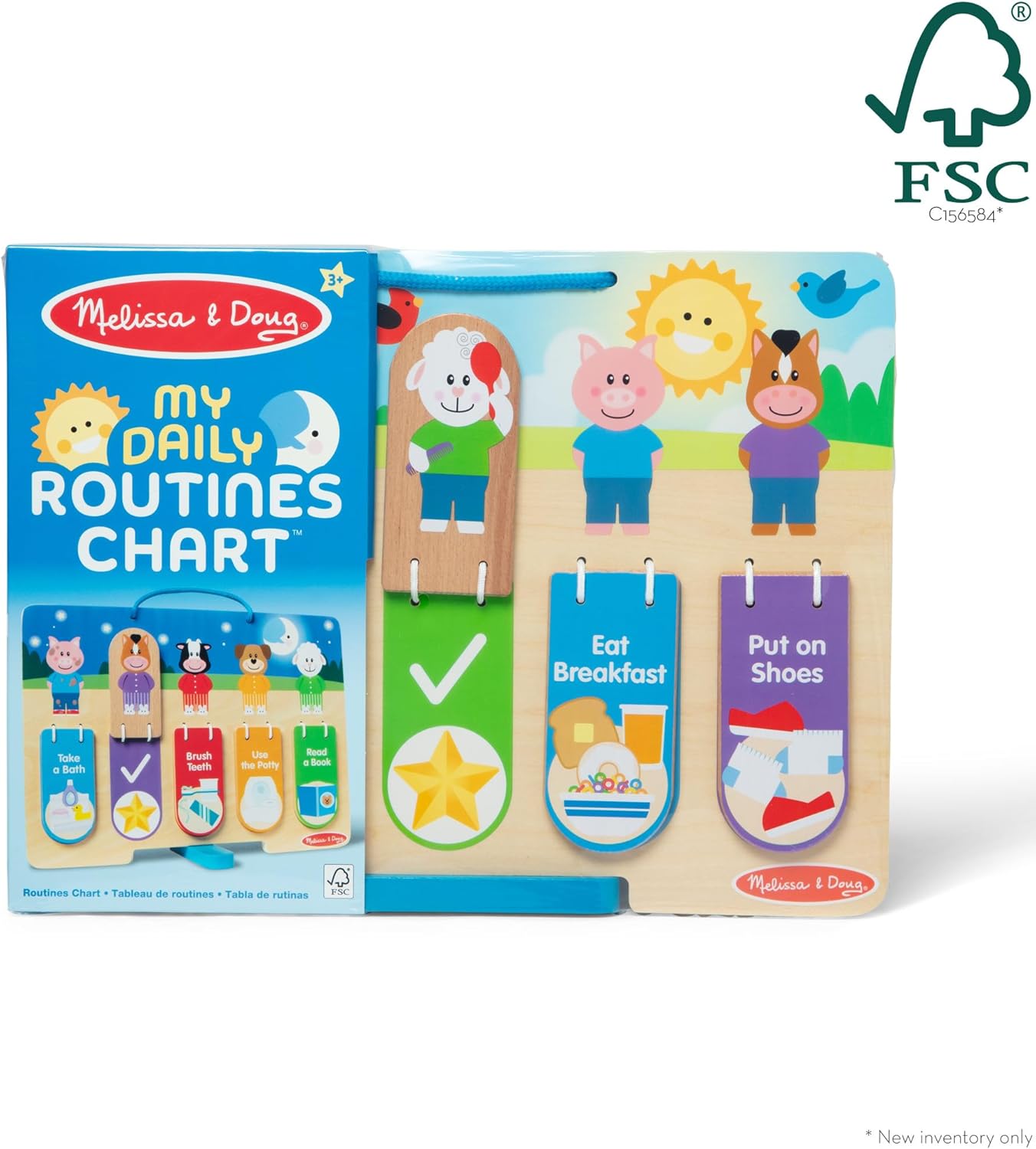 Melissa & Doug My Daily Routines Chart - Wooden Habit Tracker with Multi-Lingual Stickers | Screen-Free Preschool Toy for Ages 3+