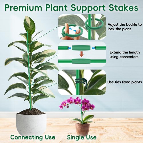 BOVITRO Plant Stakes - 16 Pcs Adjustable Support Stakes for Indoor/Outdoor Plants | 14.2 Inch Length