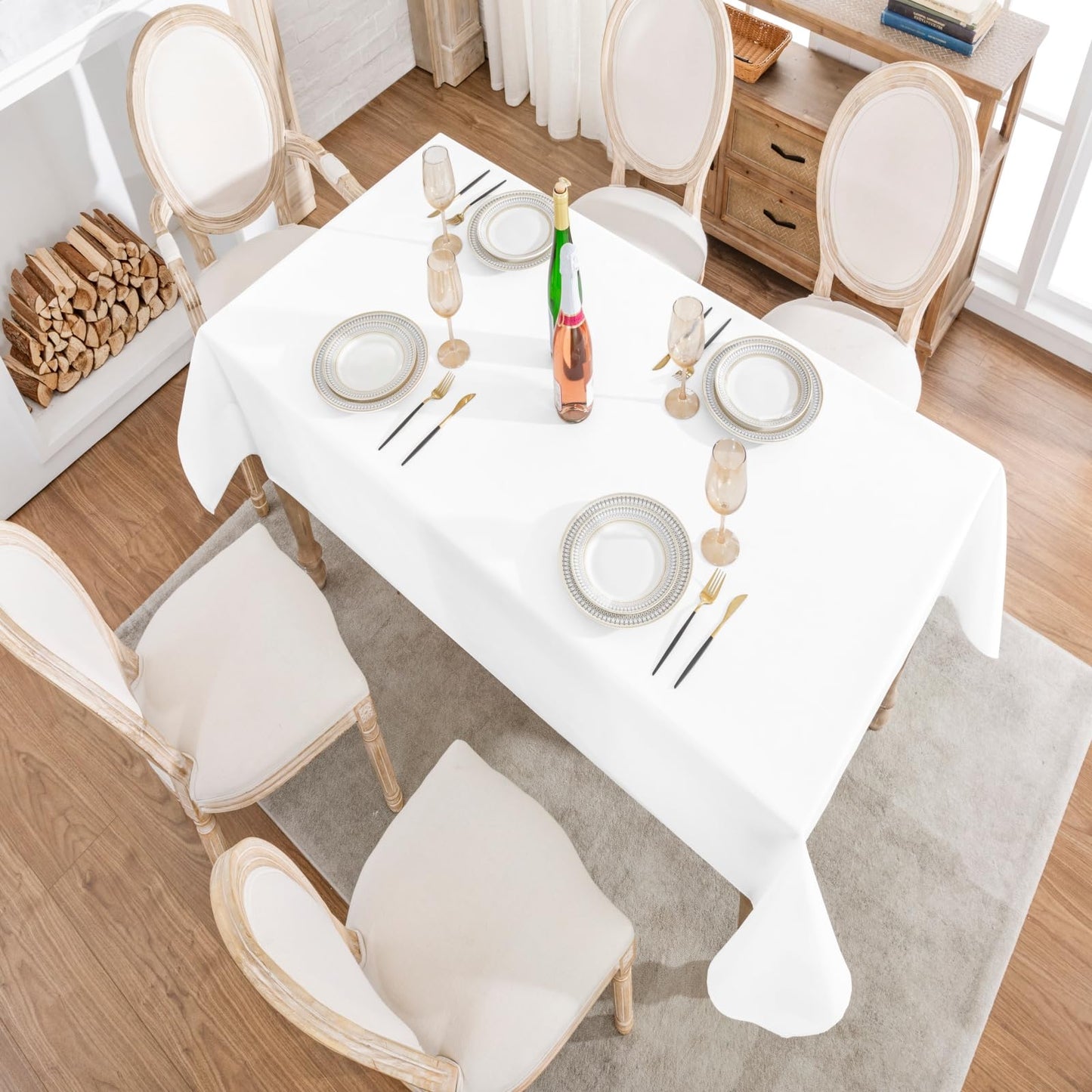 Veblandy Rectangle 4 Feet Tablecloth 52x70 inch Linen Textured Table Cloth Stain and Wrinkle Resistant Washable Polyester, Decorative Table Cover Waterproof for Dining, Buffet and Camping, White
