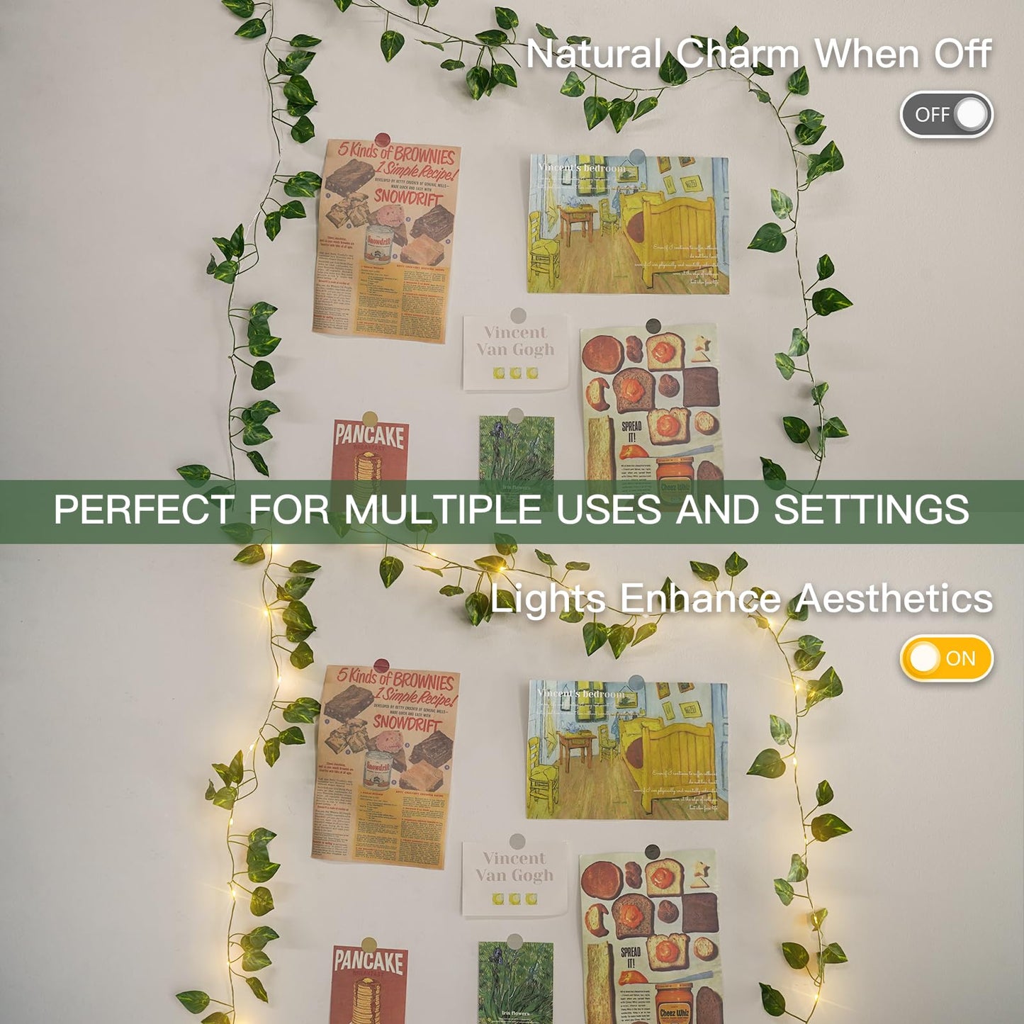 suddus Vines with Lights Battery Operated, 20 LED 6.56FT Fairy Lights Leaves with Timer, Pothos Vines String Lights for Bedroom,Dorm, Wall, Garden, Party, Christmas, Wedding Decor (Warm White)