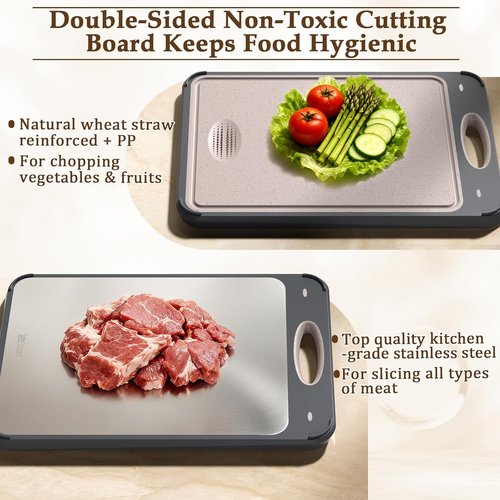GUANCI Stainless Steel Cutting Board - Double-Sided Food-Grade Design | Easy to Clean, Small 14” x 9.6”