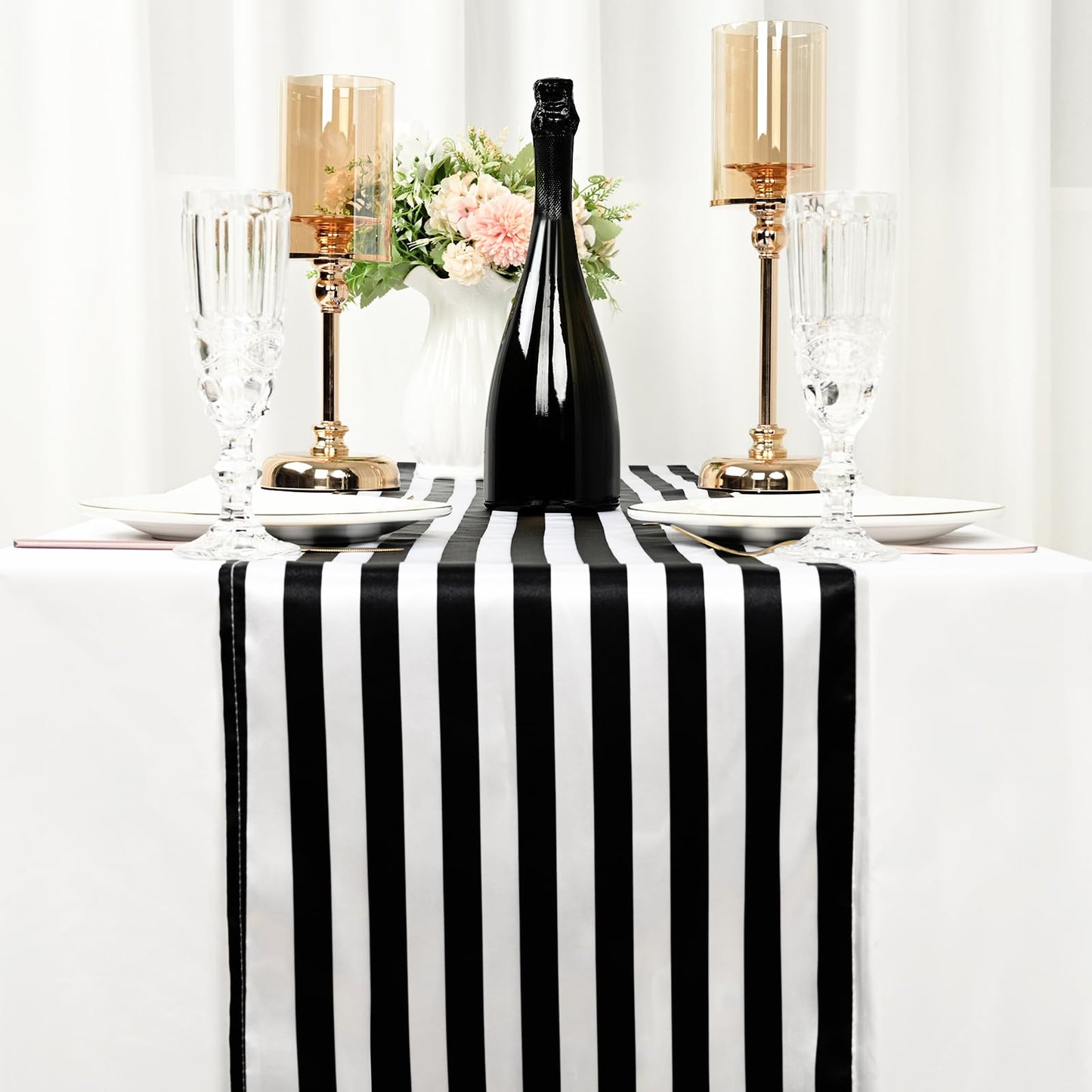 Lykoow 8 Pack Striped Table Runner Polyester Classic Black and White Striped Table Decor for Indoor Outdoor Events, Wedding, Birthday Parties, Banquets and Celebrations (12 x 72 Inch)