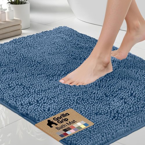 GORILLA GRIP Bath Rug Mat - Thick Soft Absorbent Chenille | Quick-Dry Microfiber, 36x24, Blue