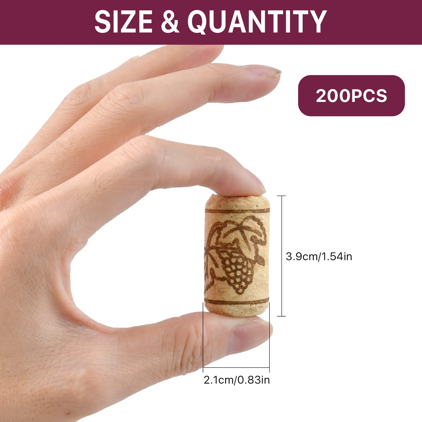 Aemygo 200 Pack Straight Wine Corks, #8 Natural Corks For Crafts, 7/8" x 1 3/4" Soft Wood Cork Stoppers, Wine Bottle Stoppers For Crafting Decor, DIY Arts