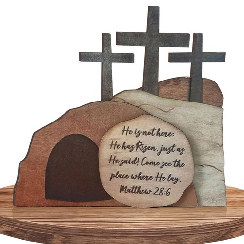 Christian Home Decor The Empty Tomb Easter Scene and Cross Decoration, Easter Resurrection Scene Set Wooden Jesus Sign for The Home, Tabletop, Office (B)