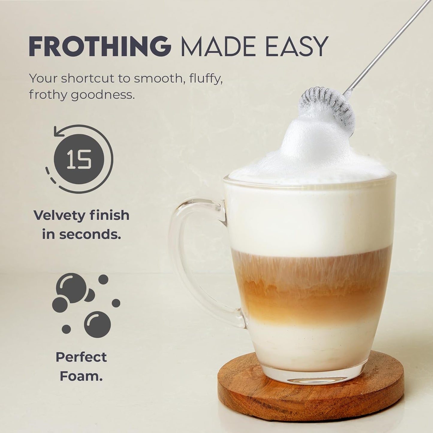 Zulay Kitchen Milk Frother - Ultra-Fast Handheld Drink Mixer with Stainless Steel Whisk | Black