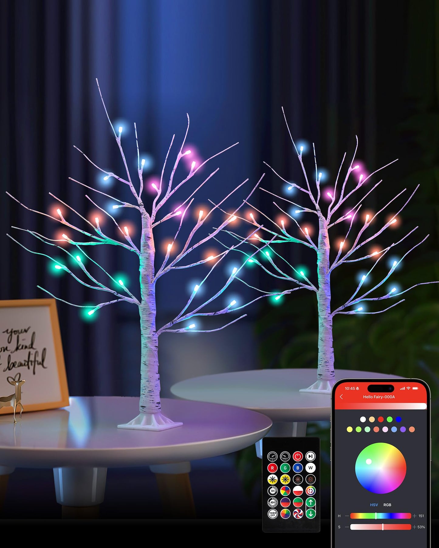 Ariceleo 2FT Lighted Birch Tree with RGB LED Lights, USB Powered, Timer & APP Control, 24 LED, Tabletop Decor for Christmas, Thanksgiving, Holiday Decorations – Indoor & Outdoor Use